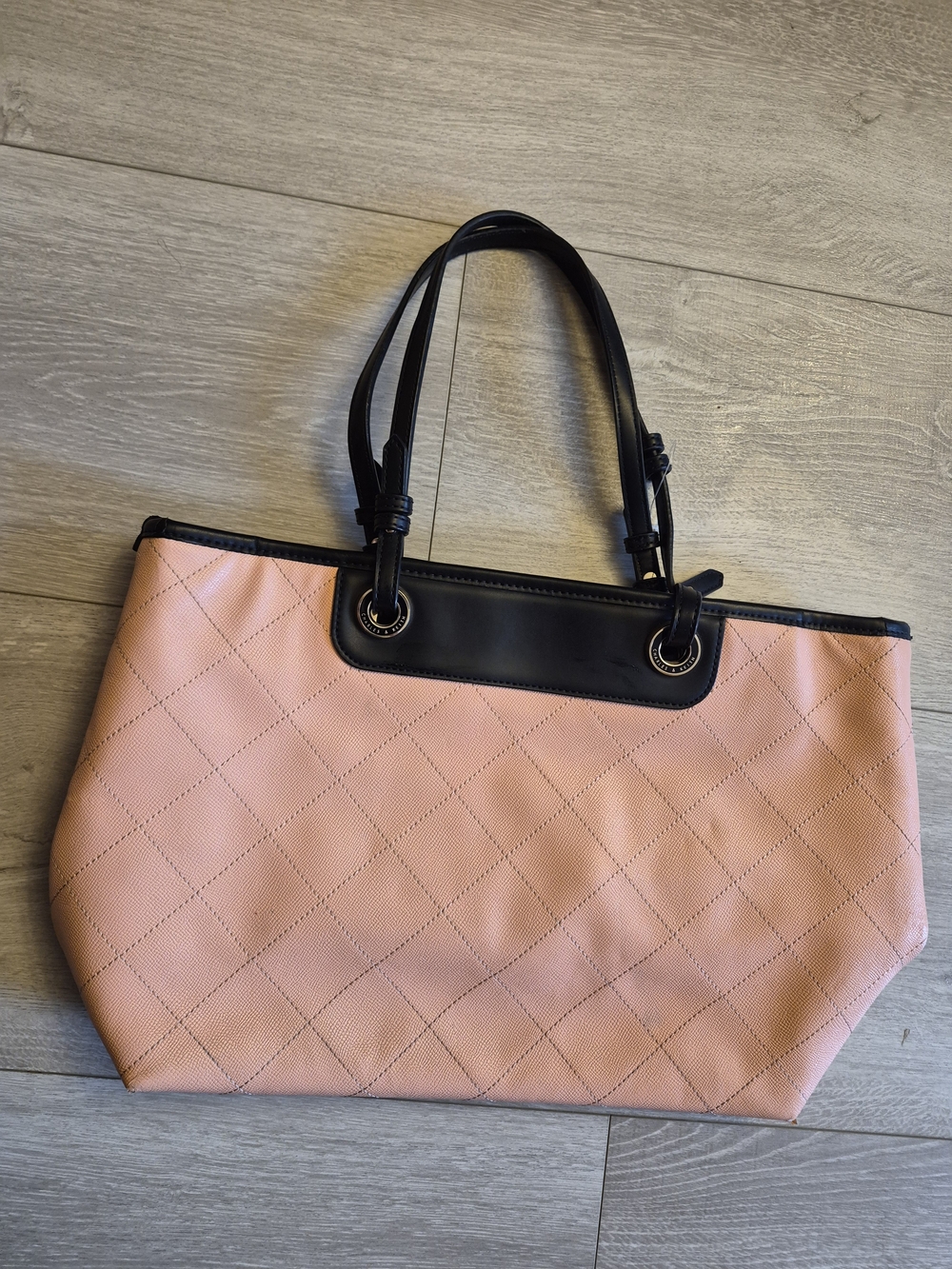 Charles & Keith Pink Quilted Tote with Black Handles
